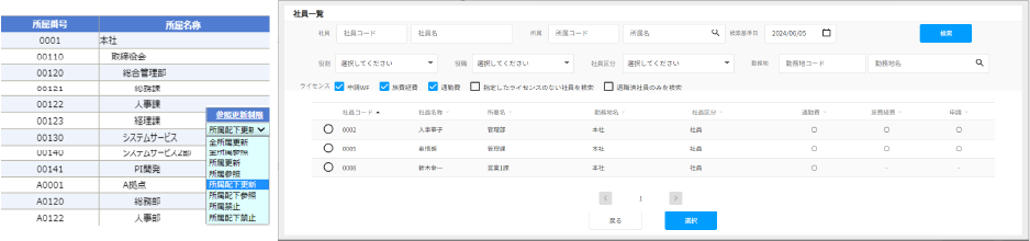 所属社員一覧画面